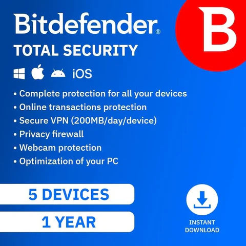 Bitdefender Total Security 5 Device 1-Year Subscription